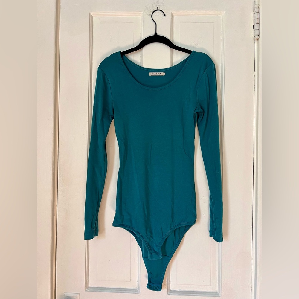 Misha And Puff Teal Long Sleeve Bodysuit Pima Cotton Peacock